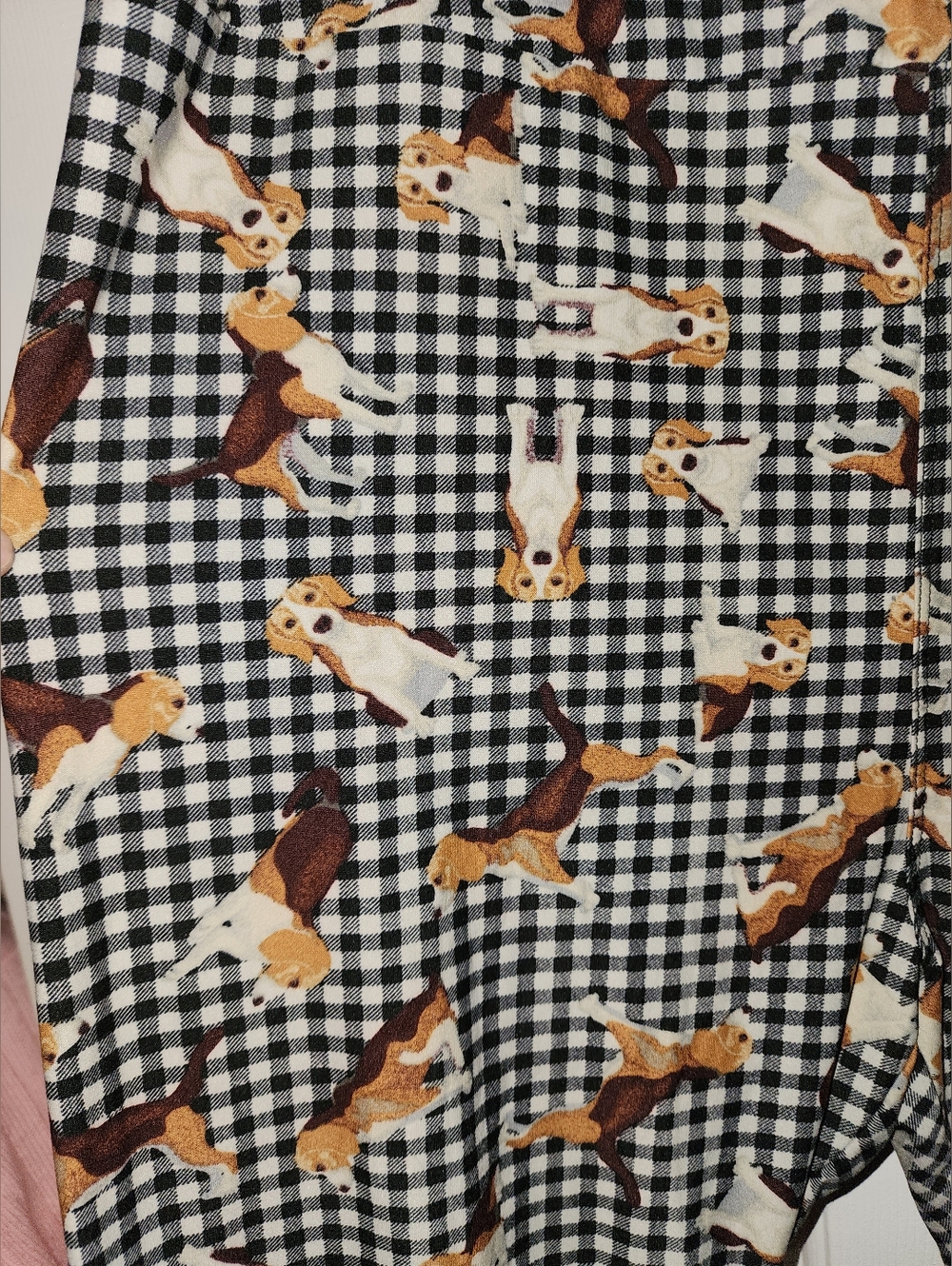 ✔️LuLaRoe Black & White Gingham Leggings with Brown Dog Print